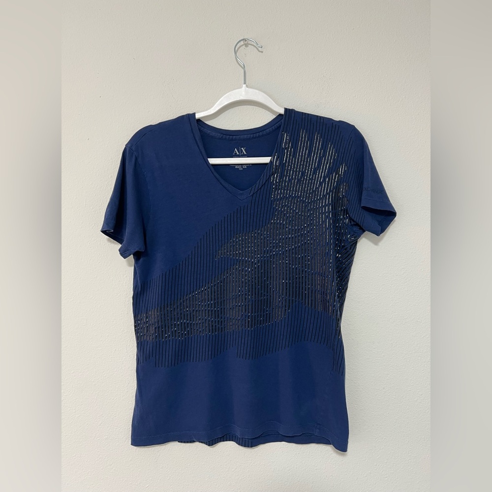 Armani Exchange Women’s Blue Graphic V-Neck Tee